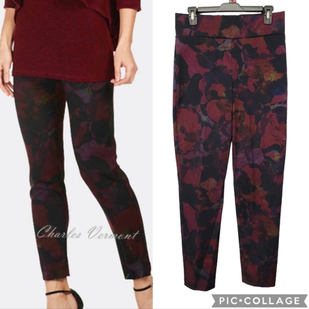 Frank Lyman Women's Slim Leg Trouser Pant Size 8 Dark‎ Floral Abstract Office